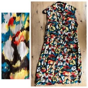 Vintage raphaella Sleeveless V-Neck Shirt Dress orange blue yellow black white